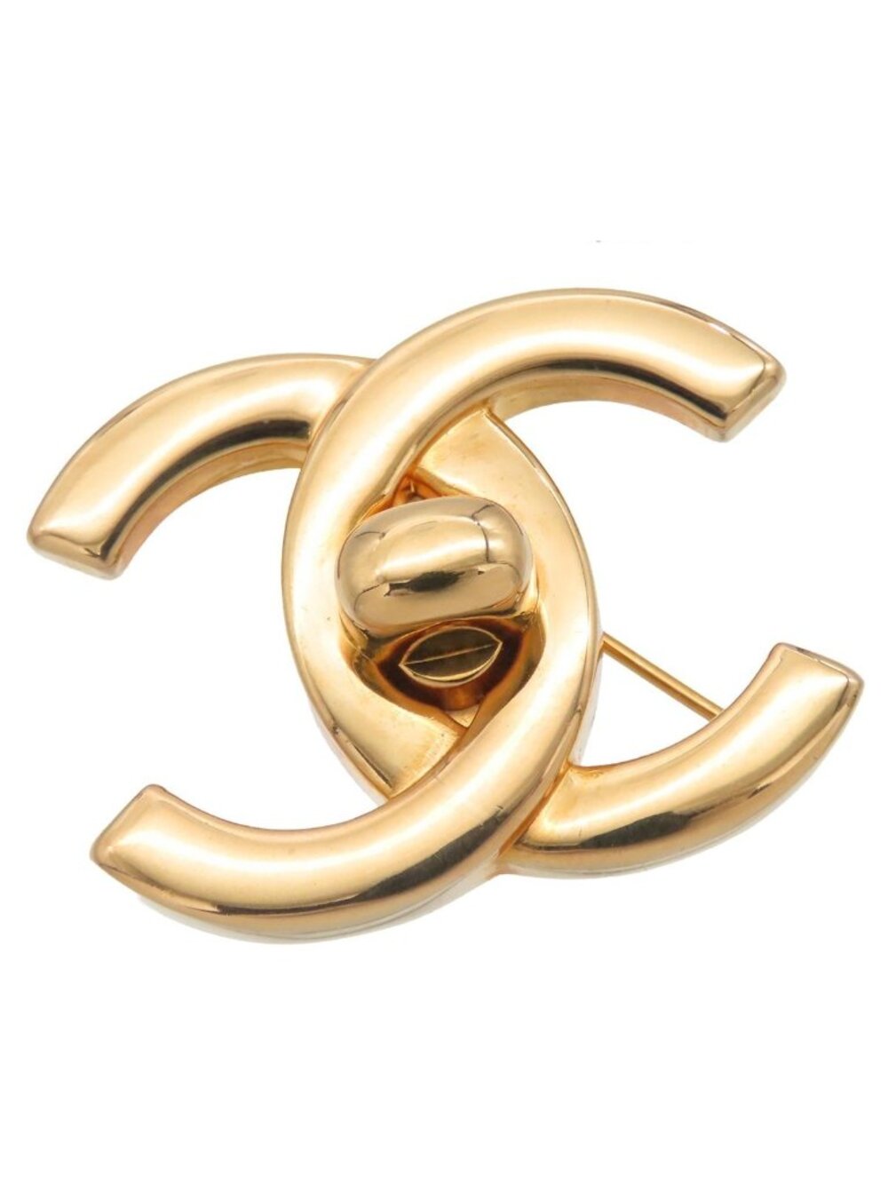 Chanel Brooch Gold Metal Turnlock CC Logo Costume 96P
